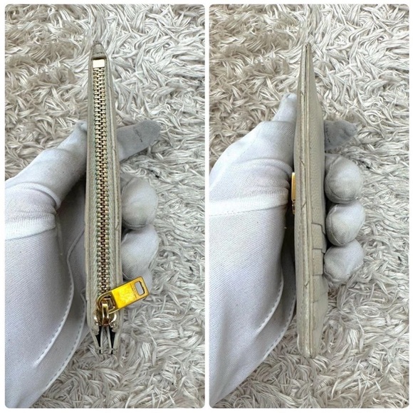 Yves Saint Laurent Ivory Chevron Wallet with Gold Logo - Picture 6 of 9